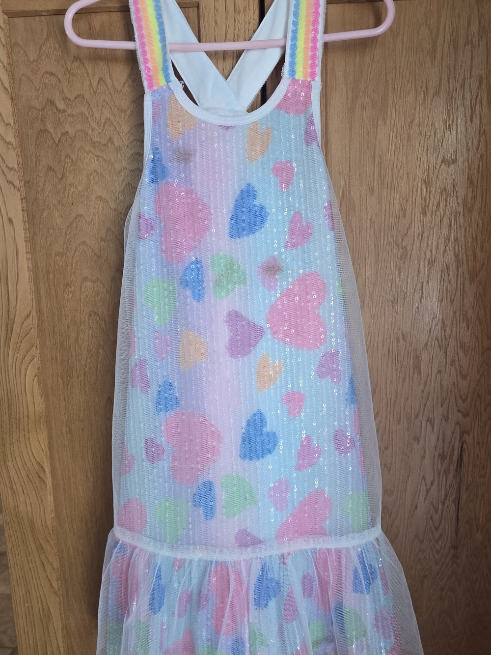 Girls' Pastel Heart Sequin Tulle Dress